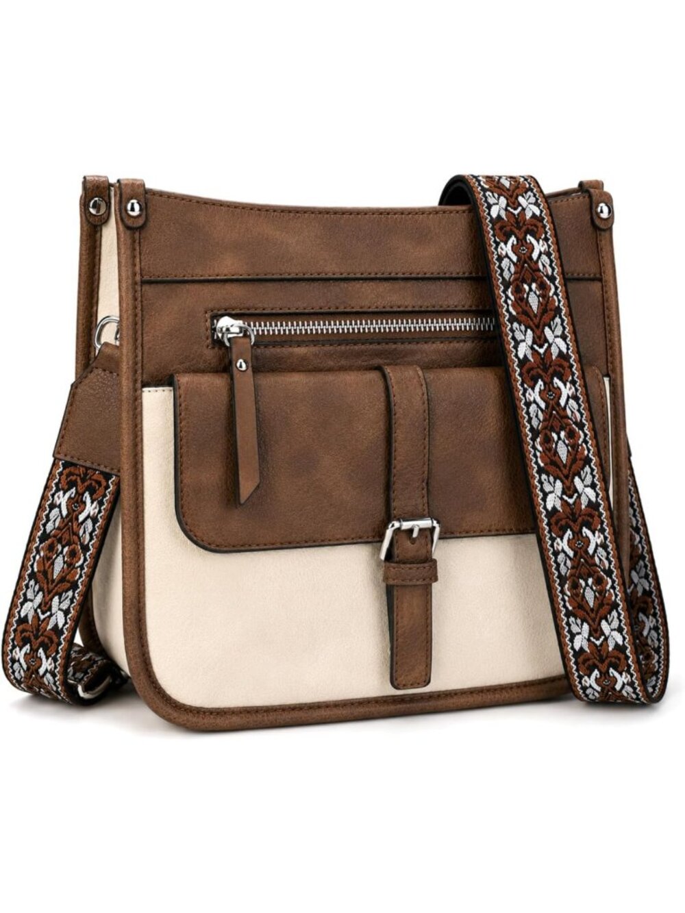 Stylish Vegan Leather Crossbody Bag for Women, 6 Pockets, Perfect for Daily Use